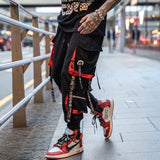 Men Hip Hop Black Cargo Pants joggers Sweatpants Overalls Men Ribbons Streetwear Harem Pants Women Fashions Trousers