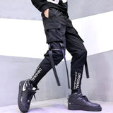 Men Hip Hop Black Cargo Pants joggers Sweatpants Overalls Men Ribbons Streetwear Harem Pants Women Fashions Trousers