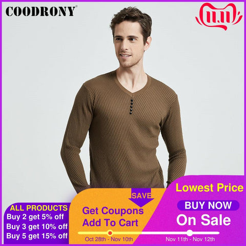 COODRONY Sweater Men Casual V-Neck Pullover Shirt Autumn Winter Slim Fit Long Sleeve Mens Sweaters Knitted Cotton Pull Homme Top